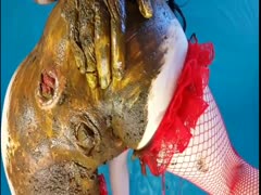 A gorgeous woman's fat butt was smeared in her own moist, foul-smelling feces.